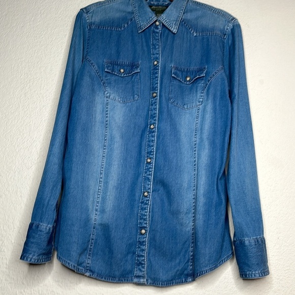 VTG Eddie Bauer Men’s Pearl Snap Button Denim Western Shirt Sz LRG Rodeo Cowboy - Picture 5 of 7